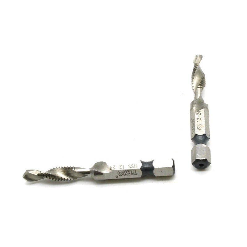 TEMO 2 pc 12-24 Combination Drill and Tap Multi Use Deburr Countersink Hex Bit - Image 2